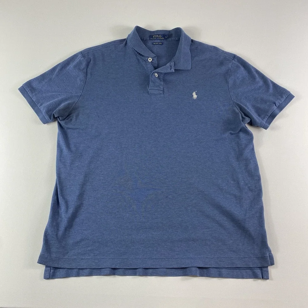 Polo Ralph Lauren Pima Soft Touch Mens Large Blue Short Sleeve Shirt Cotton FLAW